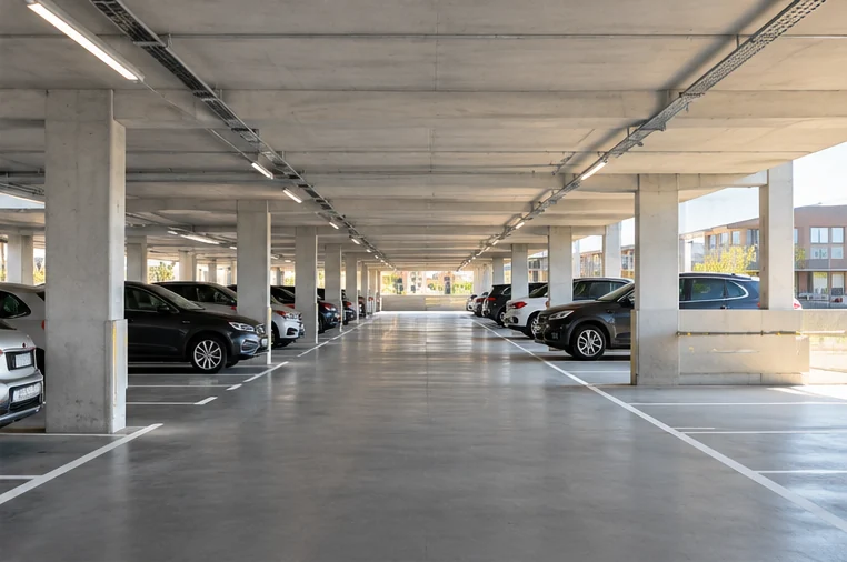 Illustrationsfoto af parkeringsområde med markerede båse